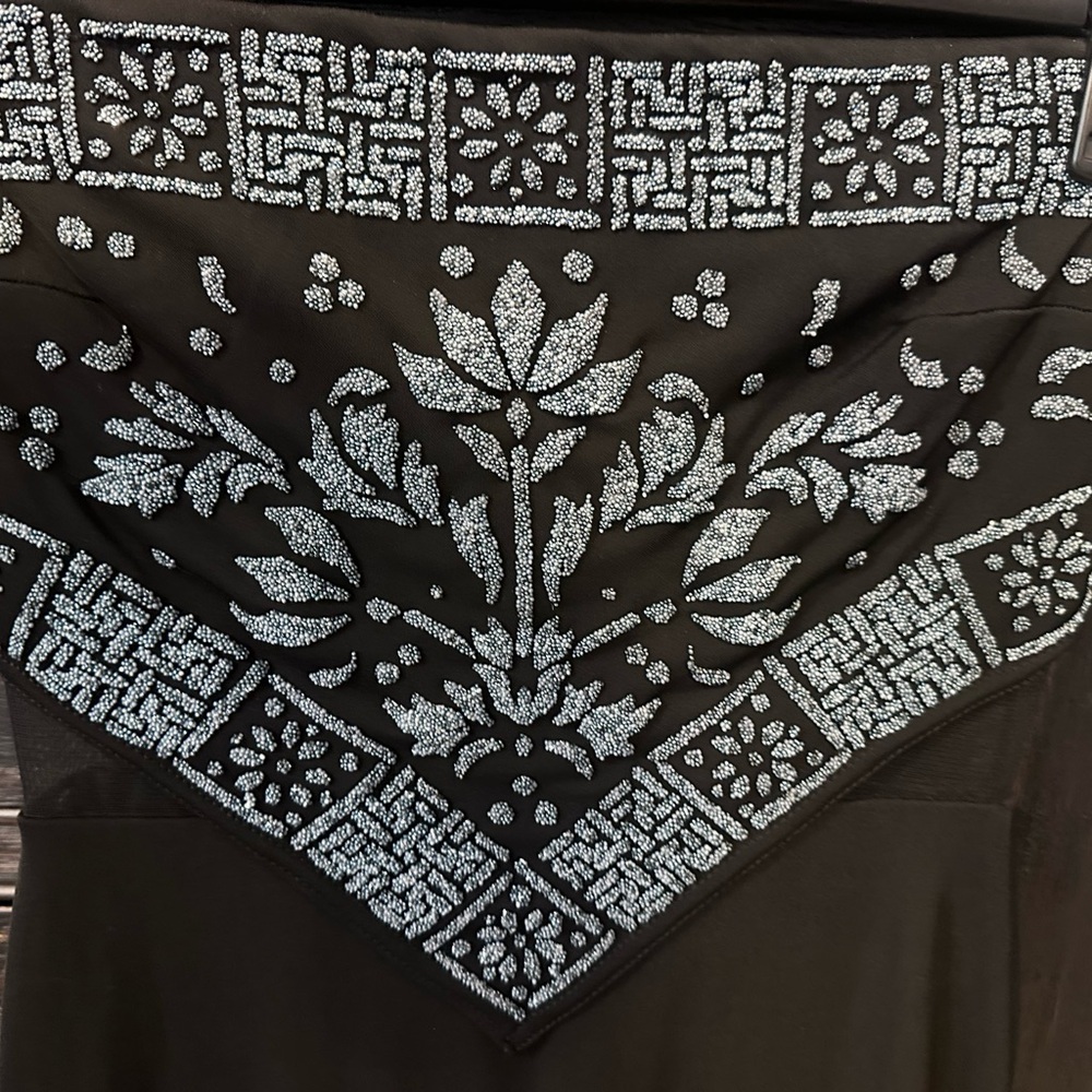 Tadashi Shoji Black Maxi Dress with Silver Embroidery